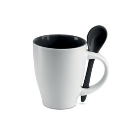 GiftRetail MO7344 - DUAL Elegant Bicolour Ceramic Mug with Matching Spoon