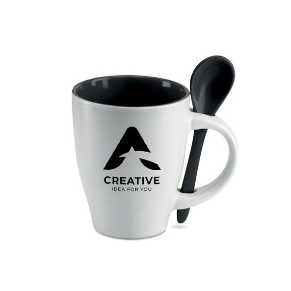 GiftRetail MO7344 - DUAL Elegant Bicolour Ceramic Mug with Matching Spoon
