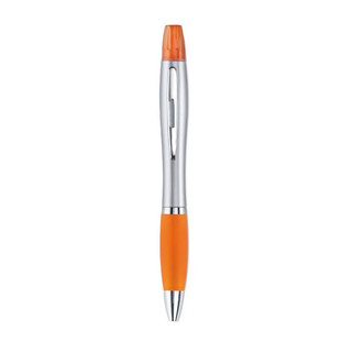 RIO DUO Silver Satin 2-in-1 Ball Pen and Highlighter Duo - GiftRetail MO7440