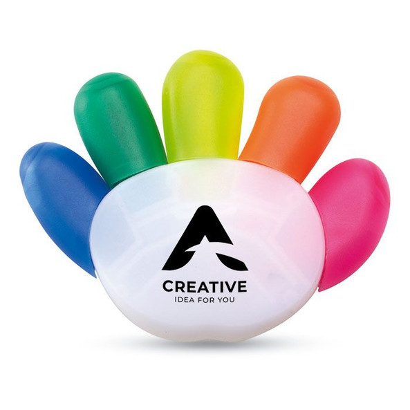 GiftRetail MO7448 - COLORE Hand-Shaped 5-Color Highlighter with Large Print Area