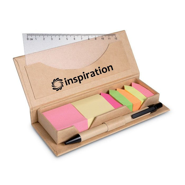 GiftRetail MO7756 - STIBOX Eco-Friendly Sticky Memo Set with Pen and Ruler