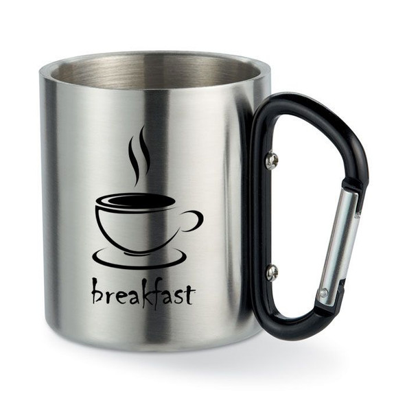 GiftRetail MO8313 - TRUMBO Lightweight Stainless Steel Mug with Carabiner Handle