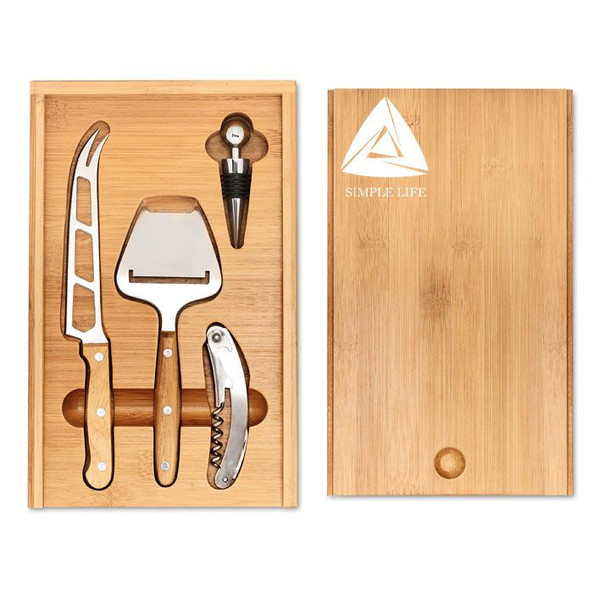 GiftRetail MO8416 - WINE Deluxe Bamboo Cheese and Wine Gift Set