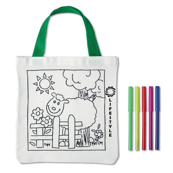 GiftRetail MO8450 - MATEUSZ Creative Cotton Tote Bag with Coloring Pens