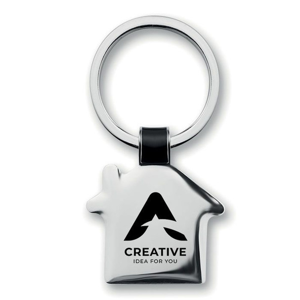 GiftRetail MO8461 - HOUSY Elegant House Shaped Metal Key Ring with Nickel Finish