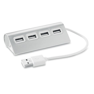 ALUHUB Compact Aluminum 4-Port USB 2.0 Hub with 14.5cm Cable - GiftRetail MO8853