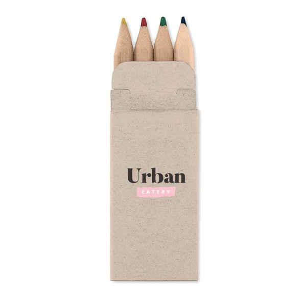 GiftRetail MO8924 - PETIT ABIGAIL Compact Set of 4 Mini Colored Pencils in Box