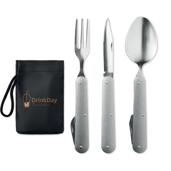 Stainless Steel 3-Piece Camping Utensils Set with Pouch - GiftRetail MO9503