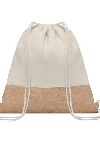 INDIA Eco-Friendly Cotton Drawstring Bag with Jute Accents - GiftRetail MO9516