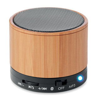 ROUND BAMBOO Wireless speaker in bamboo - GiftRetail MO9608