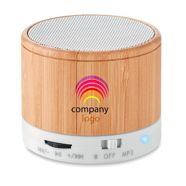 GiftRetail MO9608 - ROUND BAMBOO Draadloze speaker van bamboe