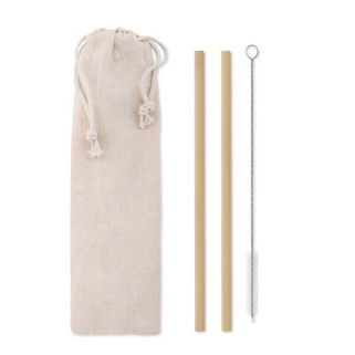 NATURAL STRAW Eco-Friendly Bamboo Straw Set with Cleaning Brush - GiftRetail MO9630