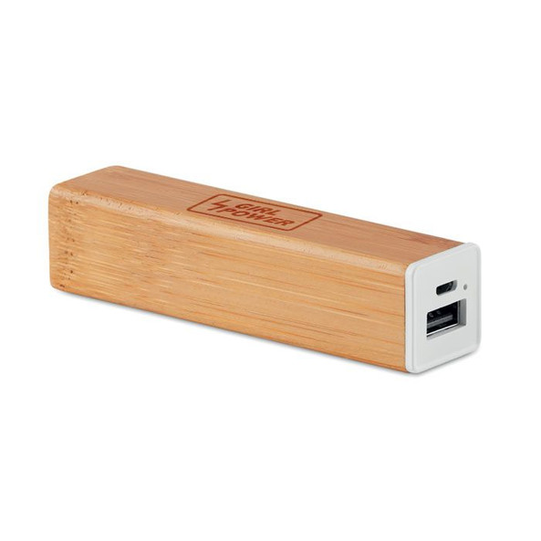 GiftRetail MO9673 - POWERBAM Eco-Friendly Bamboo Power Bank 2200 mAh with USB