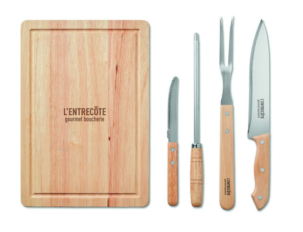 GiftRetail MO9686 - GRILLE Deluxe 4-Piece BBQ Grilling Set with Bamboo Board