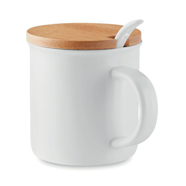 KENYA Elegant Kenya Porcelain Mug with Spoon and Bamboo Lid - GiftRetail MO9708