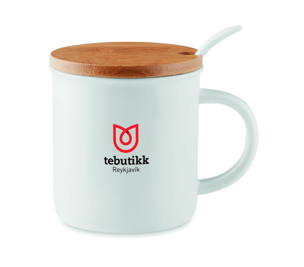 GiftRetail MO9708 - KENYA Elegant Kenya Porcelain Mug with Spoon and Bamboo Lid