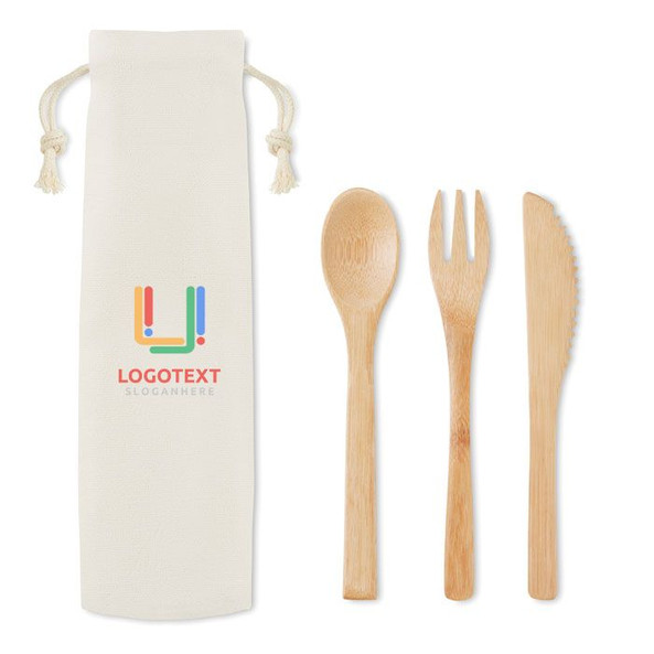 GiftRetail MO9786 - SETBOO Eco-Friendly Bamboo Cutlery Set with Canvas Pouch