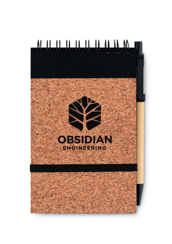 GiftRetail MO9857 - SONORACORK Eco-Friendly Cork Notepad with Recycled Pen Set