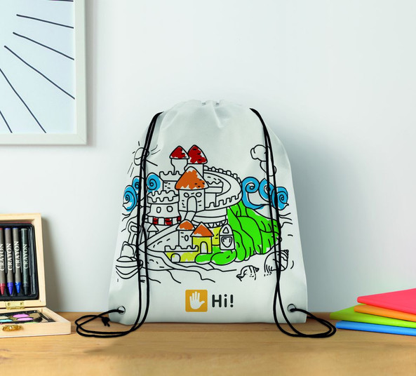 GiftRetail MO9887 - CARRYDRAW Kids Color-In Drawstring Bag with Markers