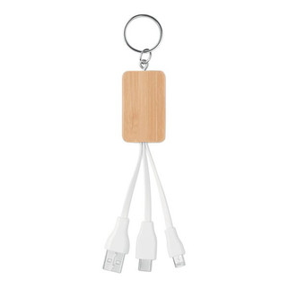 CLAUER Eco-Friendly Bamboo 3-in-1 Charging Key Ring - GiftRetail MO9888
