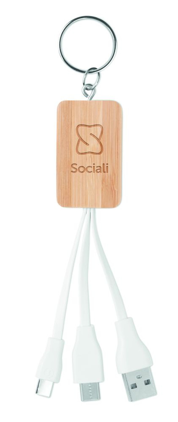 GiftRetail MO9888 - CLAUER Eco-Friendly Bamboo 3-in-1 Charging Key Ring