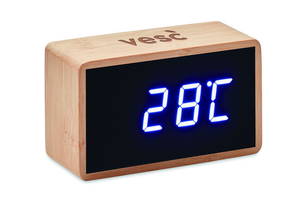 GiftRetail MO9921 - MIRI CLOCK LED Eco-Friendly Bamboo LED Alarm Clock with Temperature Display