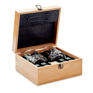INVERNESS Deluxe Bamboo Box Whisky Set with Glasses & Stones - GiftRetail MO9941