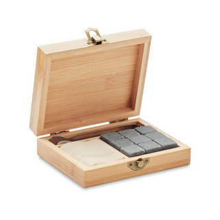 DUNDALK Premium Bamboo Box with 9 Reusable Stone Ice Cubes - GiftRetail MO9942