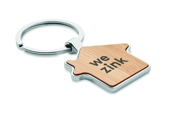 GiftRetail MO9949 - BURNIE Eco-Friendly Bamboo and Metal House Key Ring