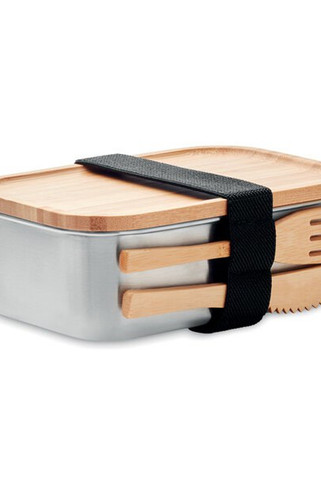 SAVANNA Eco-Friendly Stainless Steel Lunchbox with Bamboo Lid - GiftRetail MO9967