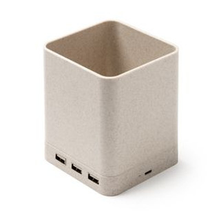 MELBUX Multifunction pen made of wheat fiber with wireless charger with 5W power and three USB ports - EgotierPro CR2995