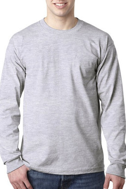 Bayside BA8100 - Adult 6.1 oz., 100% Cotton Long Sleeve Pocket T-Shirt