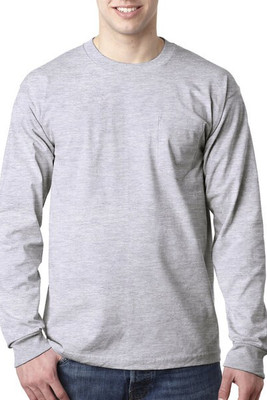 Bayside BA8100 - Adult 6.1 oz., 100% Cotton Long Sleeve Pocket T-Shirt
