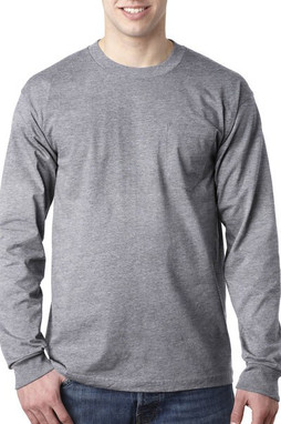 Bayside BA8100 - Adult 6.1 oz., 100% Cotton Long Sleeve Pocket T-Shirt
