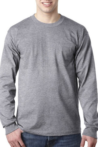 Bayside BA8100 - Adult 6.1 oz., 100% Cotton Long Sleeve Pocket T-Shirt