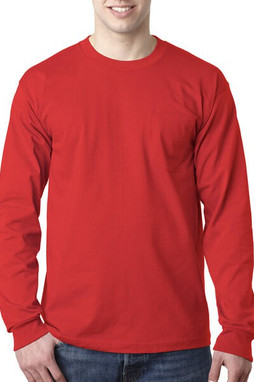 Bayside BA8100 - Adult 6.1 oz., 100% Cotton Long Sleeve Pocket T-Shirt