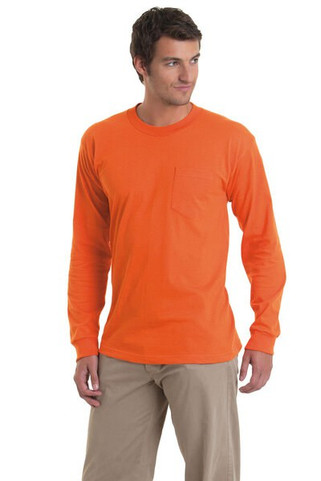Bayside BA8100 - Adult 6.1 oz., 100% Cotton Long Sleeve Pocket T-Shirt