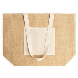 GAVIA Bag in laminated jute with front pocket and long natural cotton handles - EgotierPro BO7099