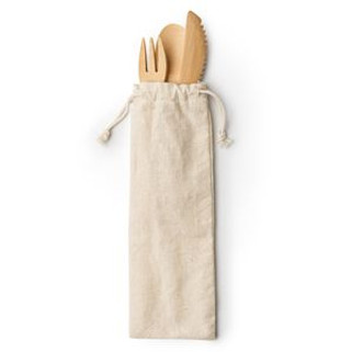 COLMER Bamboo cutlery set in a natural cotton drawstring pouch - EgotierPro CU4117