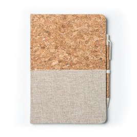 ROBIN A5 notebook with hard covers in cork and cotton - EgotierPro NB8081