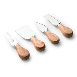 EDAM Cheese set with 4 utensils in stainless steel and wooden handle - EgotierPro QU4101