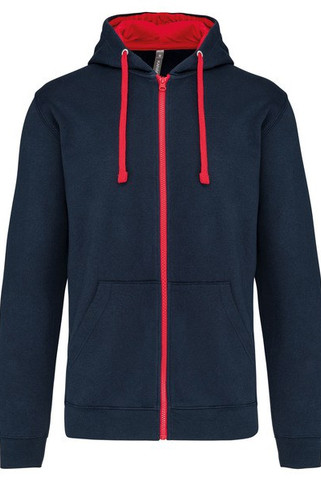 Kariban K466 - Sweatshirt mit Reißverschluss und Kapuze in Kontrastfarbe