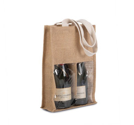 Kimood KI0268 - Elegant Dual Compartment Jute Wine Bottle Carrier