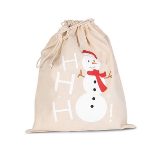 Kimood KI0745 - Cotton bag with snowman design and drawcord closure
