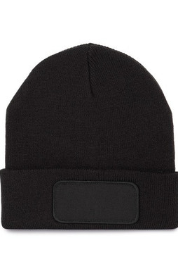 K-up KP895 - Strickmütze mit Baumwollpatch für Personalisierung