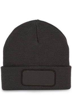 K-up KP895 - Strickmütze mit Baumwollpatch für Personalisierung