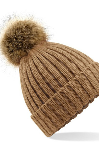 Beechfield B412 - Ultra Soft Ribbed Knit Beanie with Faux Fur Pom Pom