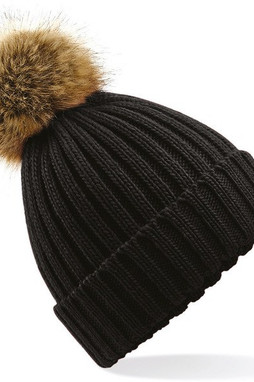 Beechfield B412 - Ultra Soft Ribbed Knit Beanie with Faux Fur Pom Pom