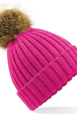 Beechfield B412 - Berretto Spesso con Pom Pom in Pelliccia Sintetica