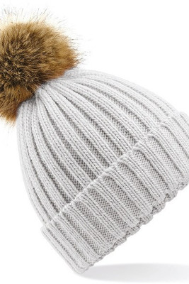 Beechfield B412 - Ultra Soft Ribbed Knit Beanie with Faux Fur Pom Pom
